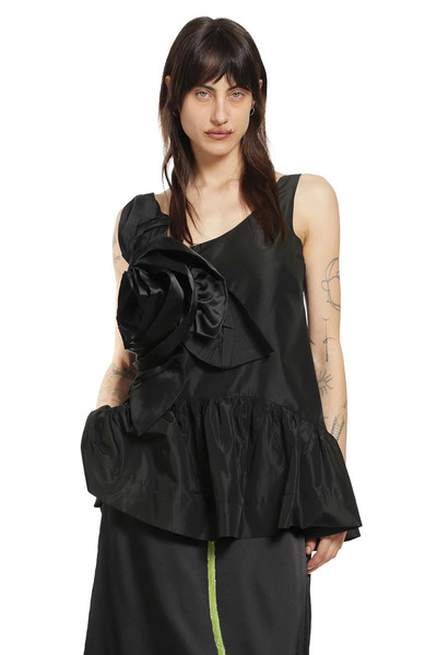 Pressed Rosette Tilted Neck Peplum Top 