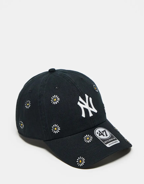  47 Brand Gorra De Béisbol Negra Con Bordado Integral De Margaritas Y Detalle De Los Ny Yankees Clean Up De 47 Brand-negro 