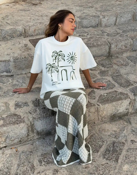  4th & Reckless Camiseta Blanco Hueso Extragrande Con Estampado De Palmeras De Algodón De 4th & Reckless X Luana Barron 