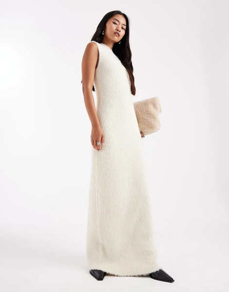  4th & Reckless Vestido Largo Color Crema Estilo Jersey Sin Mangas Con Cuello Alto De Punto Suave Efecto Lana De 4th & Reckless-blanco 