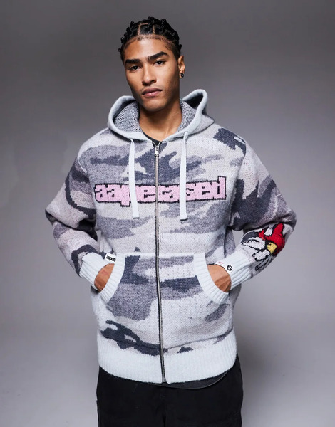  Aape By A Bathing Ape® Sudadera En Tonos Grises Con Capucha, Estampado De Camuflaje Y Cremallera De Punto De Aape By A Bathing Ape® X Erased-multicolor 