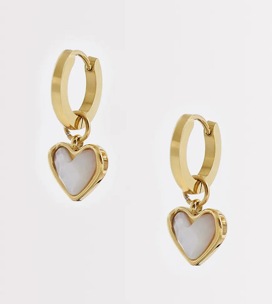  Abbott Lyon Pendientes De Aro Pequeños Dorados De Acero Inoxidable Chapado En 18 Quilates Con Diseño De Corazón Y Cuarzo Blanco De Abbott Lyon 
