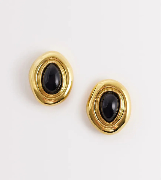  Abbott Lyon Pendientes De Botón Dorados De Acero Inoxidable Chapado En Oro De 18 Quilates Con Diseño Efecto Fundido Y Detalle De ónice Negro De Abbott Lyon 