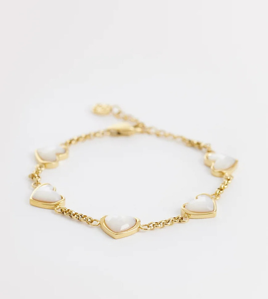  Abbott Lyon Pulsera Dorada Con Corazones De Cuarzo Blanco De Acero Inoxidable Chapada En Oro De 18 Quilates De Abbott Lyon-dorado 