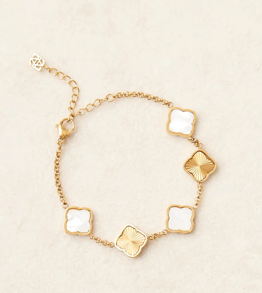  Abbott Lyon Pulsera Dorada De Acero Inoxidable Resistente Al Agua Chapada En Oro De 18 Quilates Con Colgante De Trébol De Perla De Imitación De Abbott Lyon-dorado 