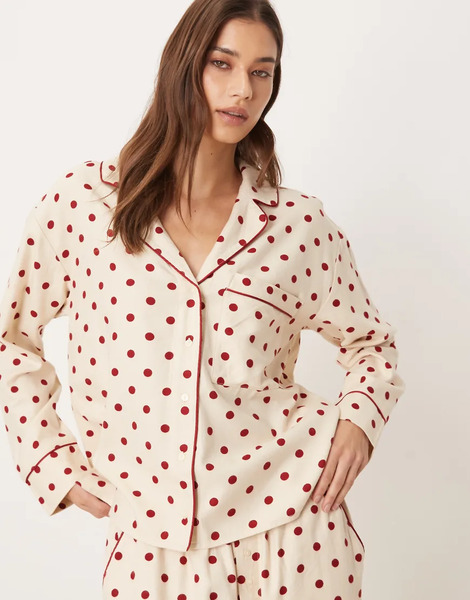  Abercrombie & Fitch Camisa De Pijama De Manga Larga Con Estampado De Lunares Rojos De Franela De Abercrombie & Fitch (parte De Un Conjunto)-rosa 