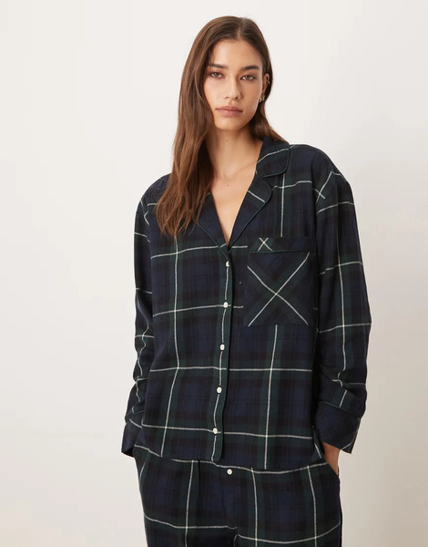 Abercrombie & Fitch Camisa De Pijama Negra A Cuadros Escoceses De Manga Larga De Franela De Abercrombie & Fitch (parte De Un Conjunto)-negro 