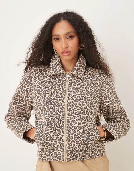  Abercrombie & Fitch Chaqueta De Estilo Worker Con Cremallera Delantera Y Estampado De Leopardo De Denim De Abercrombie & Fitch-multicolor 