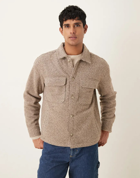  Abercrombie & Fitch Chaqueta Marrón Y Gris A Cuadros Estilo Camisa De Corte Holgado De Bouclé De Abercrombie & Fitch-multicolor 