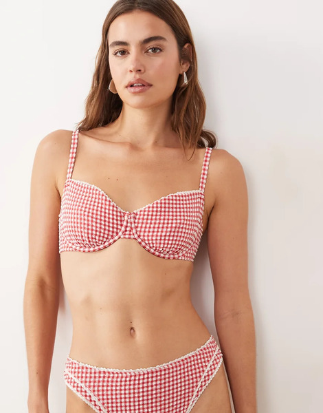  Abercrombie & Fitch Abercrombie & Fitch - Curve Love - Top De Bikini Balconette A Cuadros Vichy Rojos (parte De Un Conjunto) 