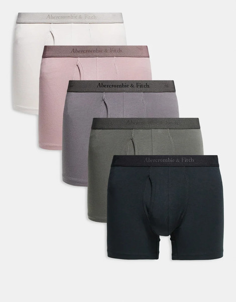  Abercrombie & Fitch Pack De 5 Calzoncillos Bóxer De Color Rosa, Gris Y Negro Con Cinturillas En El Mismo Tono De Abercrombie & Fitch 