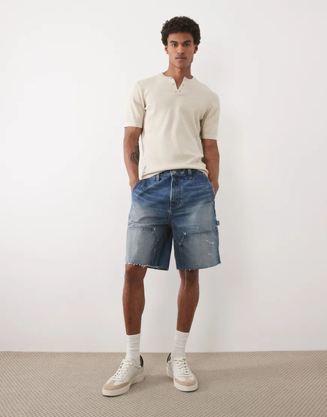  Abercrombie & Fitch Abercrombie & Fitch - Pantalones Cortos Vaqueros Azul Añil De Corte Holgado Alargado Y Estilo Carpintero 