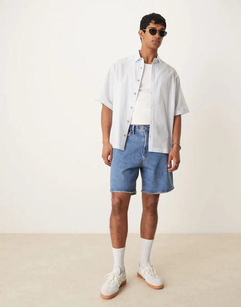  Abercrombie & Fitch Pantalones Cortos Vaqueros Azules Sueltos De Estilo Deportivo Con Lavado Medio De Abercrombie & Fitch 