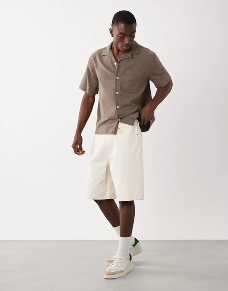  Abercrombie & Fitch Abercrombie & Fitch - Pantalones Cortos Vaqueros Color Crema De Estilo Carpintero Y Corte Holgado-blanco 