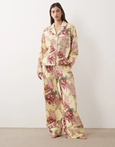  Abercrombie & Fitch Pantalones De Pijama Amarillos Con Estampado Floral De Popelina De Abercrombie & Fitch (parte De Un Conjunto) 