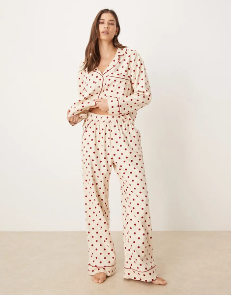  Abercrombie & Fitch Pantalones De Pijama Estilo Bóxer De Talle Alto Con Estampado De Lunares Rojos De Franela De Abercrombie & Fitch (parte De Un Conjunto)-rosa 