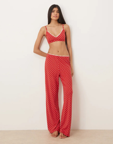  Abercrombie & Fitch Pantalones De Pijama Rojos De Talle Alto Con Estampado De Lunares De Punto Pointelle De Abercrombie & Fitch (parte De Un Conjunto) 