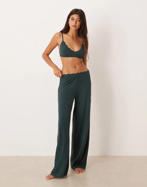  Abercrombie & Fitch Pantalones De Pijama Verdes De Talle Alto De Pointelle De Abercrombie & Fitch (parte De Un Conjunto) 