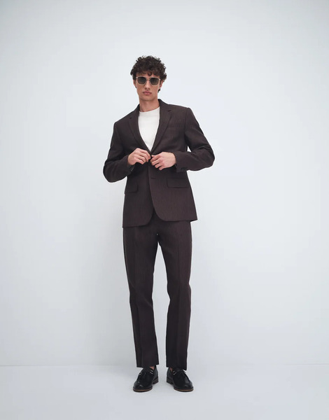  Abercrombie & Fitch Pantalones De Traje Marrones A Rayas De Corte Slim De Mezcla De Lino Collins De Abercrombie & Fitch (parte De Un Conjunto)-marrón 
