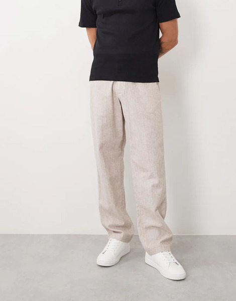  Abercrombie & Fitch Abercrombie & Fitch - Pantalones De Vestir Grises De Corte Recto Holgado De Mezcla De Lino Y Algodón 