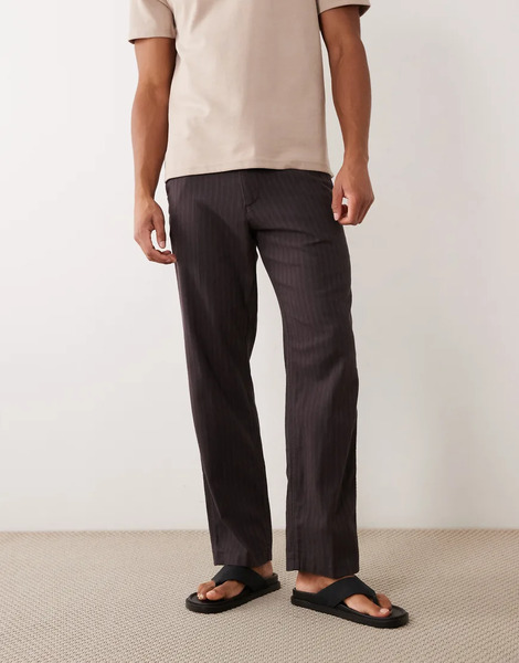  Abercrombie & Fitch Pantalones De Vestir Marrones De Corte Recto Con Raya Diplomática De Mezcla De Lino De Abercrombie & Fitch-marrón 