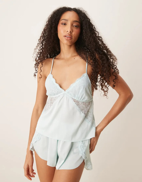  Abercrombie & Fitch Top De Pijama Azul De Tirantes De Satén Con Ribete De Encaje De Abercrombie & Fitch (parte De Un Conjunto) 