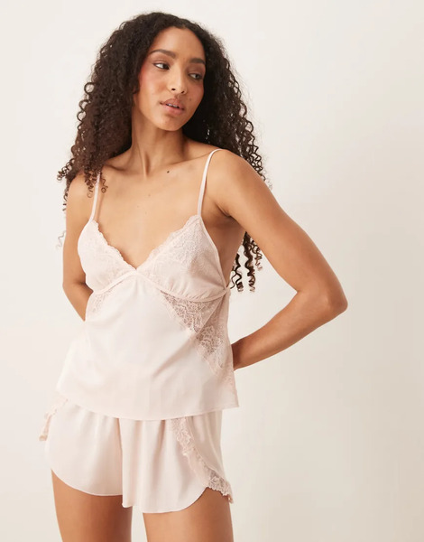  Abercrombie & Fitch Top De Pijama Rosa De Tirantes De Satén Con Ribete De Encaje De Abercrombie & Fitch (parte De Un Conjunto) 