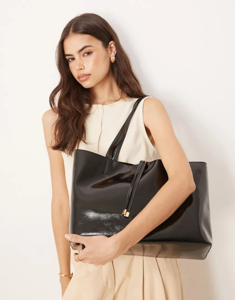  Accessorize Bolso Tote Negro De Charol De Accessorize 