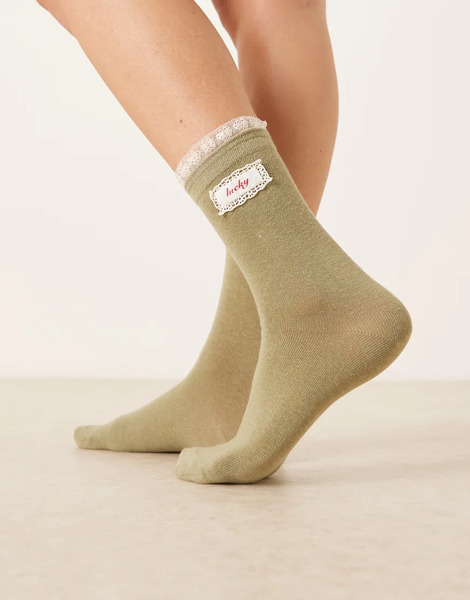  Accessorize Calcetines Verdes Con Volantes Y Texto lucky De Accessorize 