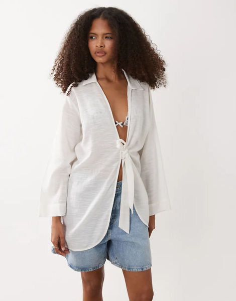  Accessorize Camisa Playera Blanca Con Lazada Delantera De Accessorize-blanco 