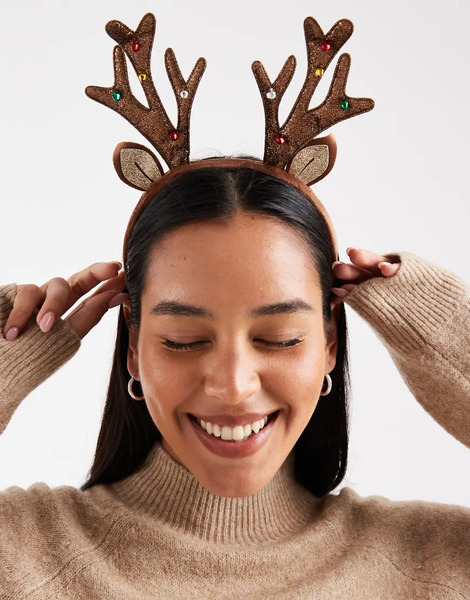  Accessorize Diadema Marrón Con Acabado De Purpurina Y Diseño Original De Cuernos De Reno De Navidad De Accessorize-brown 