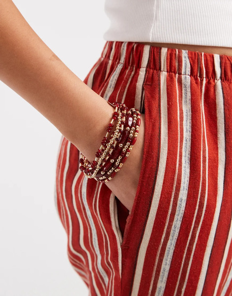  Accessorize Pulsera Roja Elástica Con Cuentas De Accessorize-rojo 