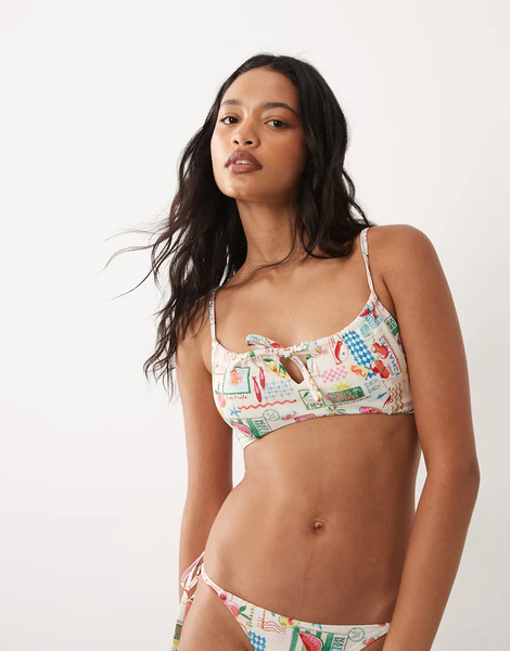  Accessorize Top De Bikini Multicolor Fruncido Con Estampado De Postales De Accessorize 