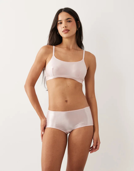  Adidas Adidas Originals - Bralette Rosa Empolvado Con Escote Palabra De Honor Y Logo Bordado De Satén Brillante 