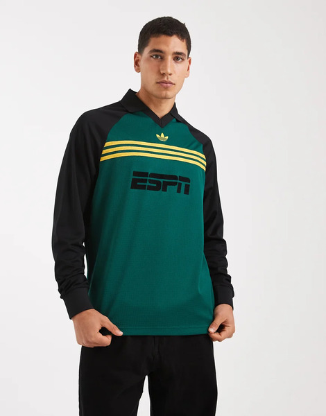  Adidas Originals Camiseta Verde Universitario Y Negra De Manga Larga Con Estampado De Patrocinador Archive De Adidas Originals 