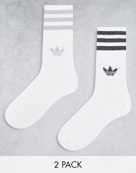  Adidas Originals Pack De 2 Pares De Calcetines De Color Blanco Y Plateado De Caña Media Con Detalles Efecto Purpurina De Adidas Originals 