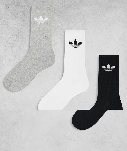  Adidas Originals Pack De 3 Pares De Calcetines De Color Negro, Gris Y Blanco Con Detalle De Trébol De Adidas Originals 