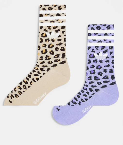  Adidas Originals Pack De 2 Pares De Calcetines De Color Piedra Y Morado Con Estampado De Leopardo De Adidas Originals-multicolor 