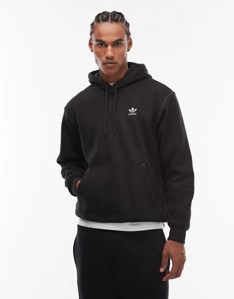  Adidas Originals Sudadera Negra Con Capucha Y Detalle De Pespuntes En Contraste Trefoil Essentials De Adidas Originals-negro 