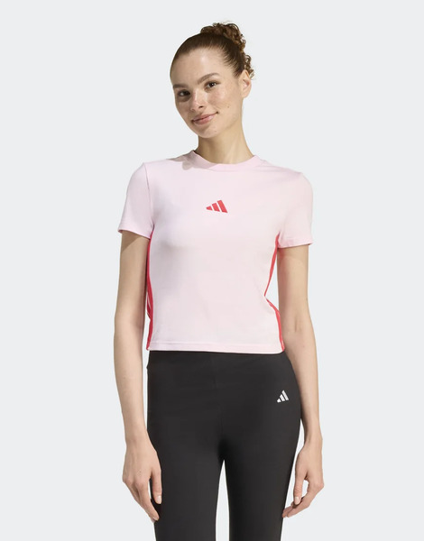  Adidas Performance Camiseta Rosa Transparente Y Rubí Puro De Corte Slim Con Diseño Encogido Y 3 Rayas Essentials De Adidas Performance 