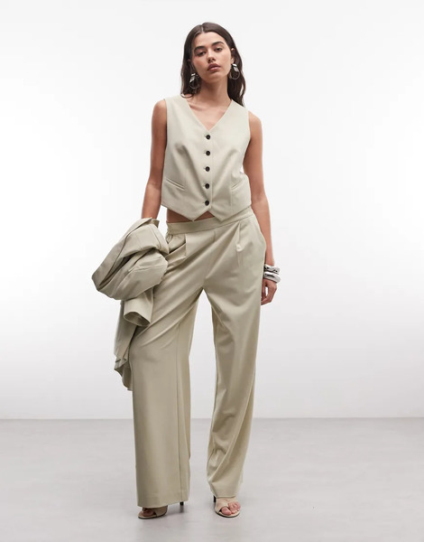  Allsaints Allsaints - Aleida - Pantalones De Sastre Verde Pálido De Pernera Ancha Con Pinzas (parte De Un Conjunto) 
