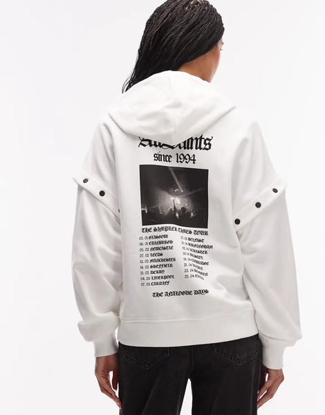  Allsaints Allsaints - Amphia - Sudadera Blanca Con Capucha, Estampado Gráfico De Gira En La Espalda Y Mangas Extraíbles-blanco 