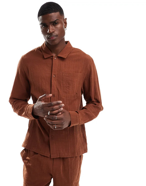  Another Influence Camisa Color Terracota Holgada De Manga Larga De Gasa De Another Influence (parte De Un Conjunto)-naranja 