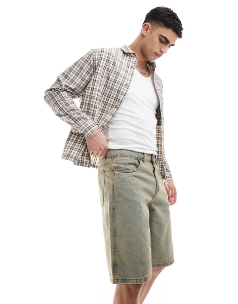  Another Influence Pantalones Cortos Vaqueros De Corte Alargado Y Pernera Ancha Con Lavado Vintage De Another Influence-azul 