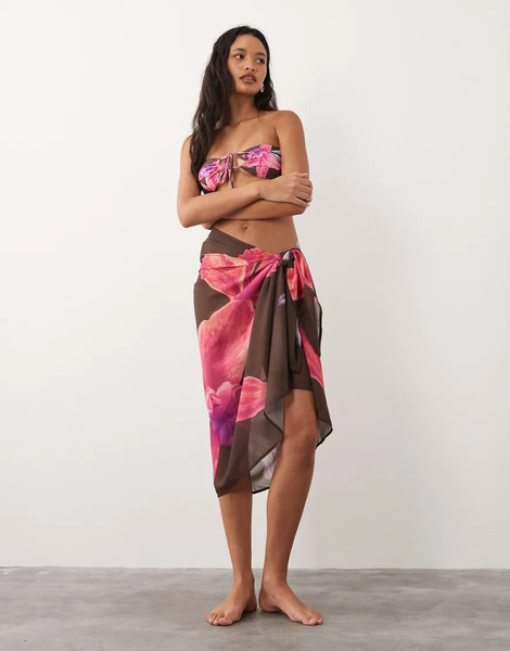  Aray Pareo Largo Marrón Multicolor Con Estampado Floral De Aray-brown 