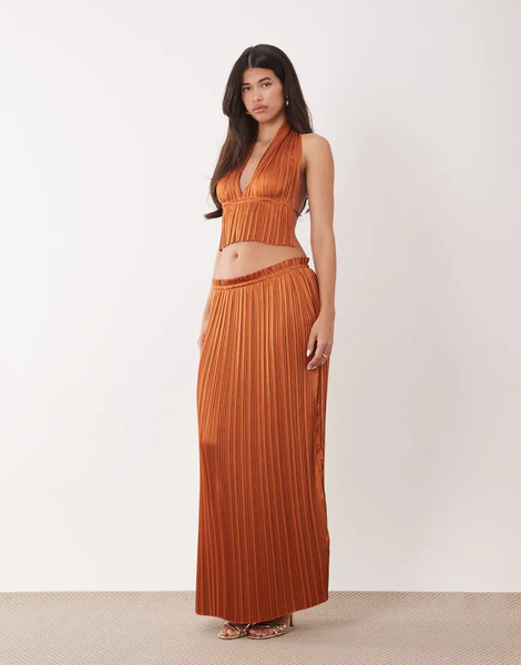  Aria Cove Falda Larga Naranja Plisada Con Detalle De Volantes En La Cintura De Aria Cove (parte De Un Conjunto) 