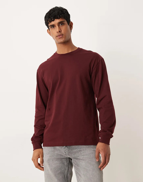  Arket Camiseta Burdeos Extragrande De Manga Larga Con Cuello Alto De Punto Liso De Algodón Puro De Arket-rojo 