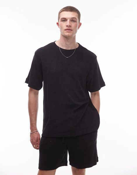  Arket Camiseta Negra Extragrande De Tejido Rizado Suave Al Tacto De Algodón Puro De Arket (parte De Un Conjunto)-negro 
