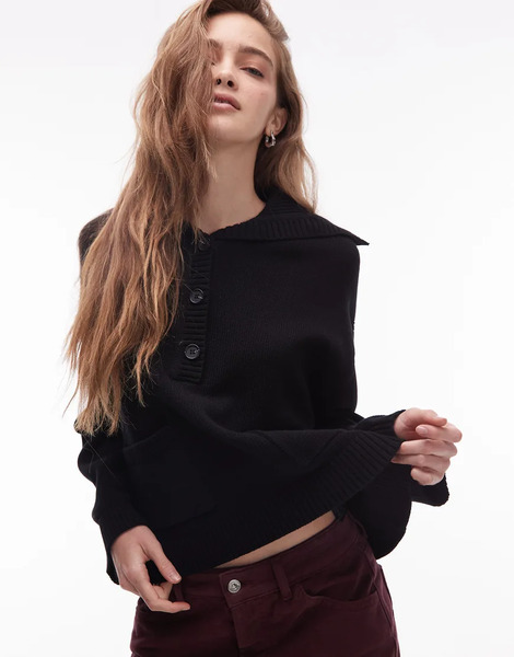  Arket Cárdigan Negro Con Cuello Con Solapas Anchas, Media Tapeta De Botones Y Bolsillos De Parche De Arket 