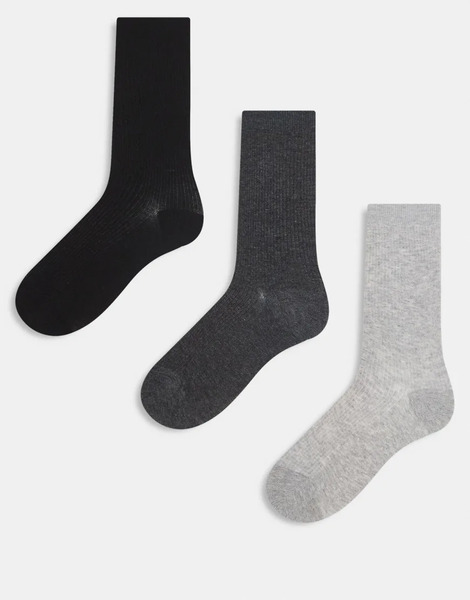  Arket Pack De 3 Pares De Calcetines De Color Gris Claro, Gris Oscuro Y Negro De Canalé De Algodón De Arket-multicolor 